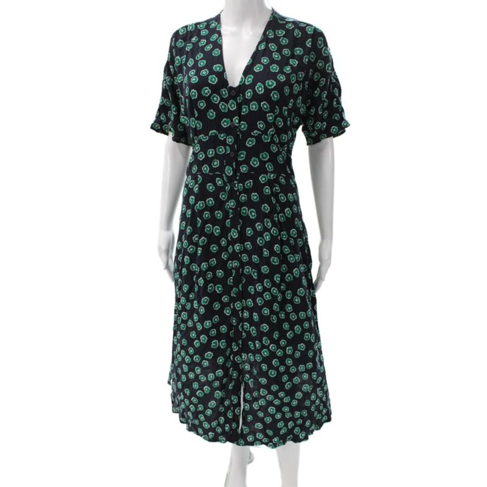 Whistles Womens Shirt Dress Floral Black V-Neck Button Short Sleeve Size 6